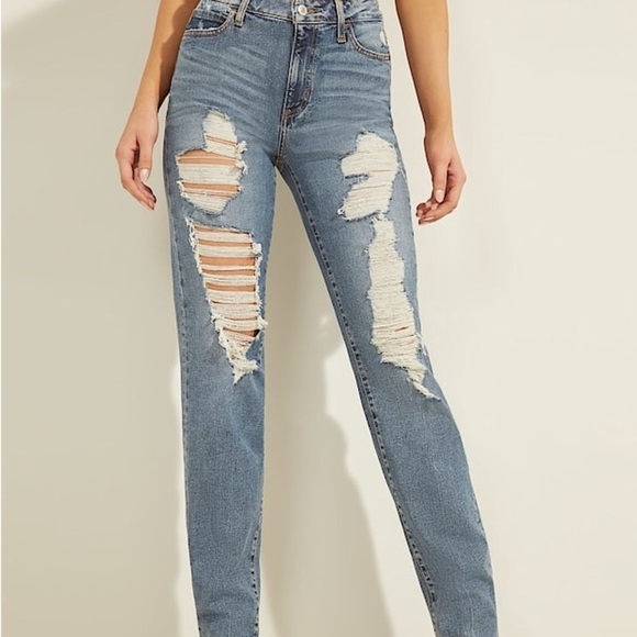 New GUESS Abrasion detail relaxed-fit denim Jeans SZ 27 - Picture 9 of 10